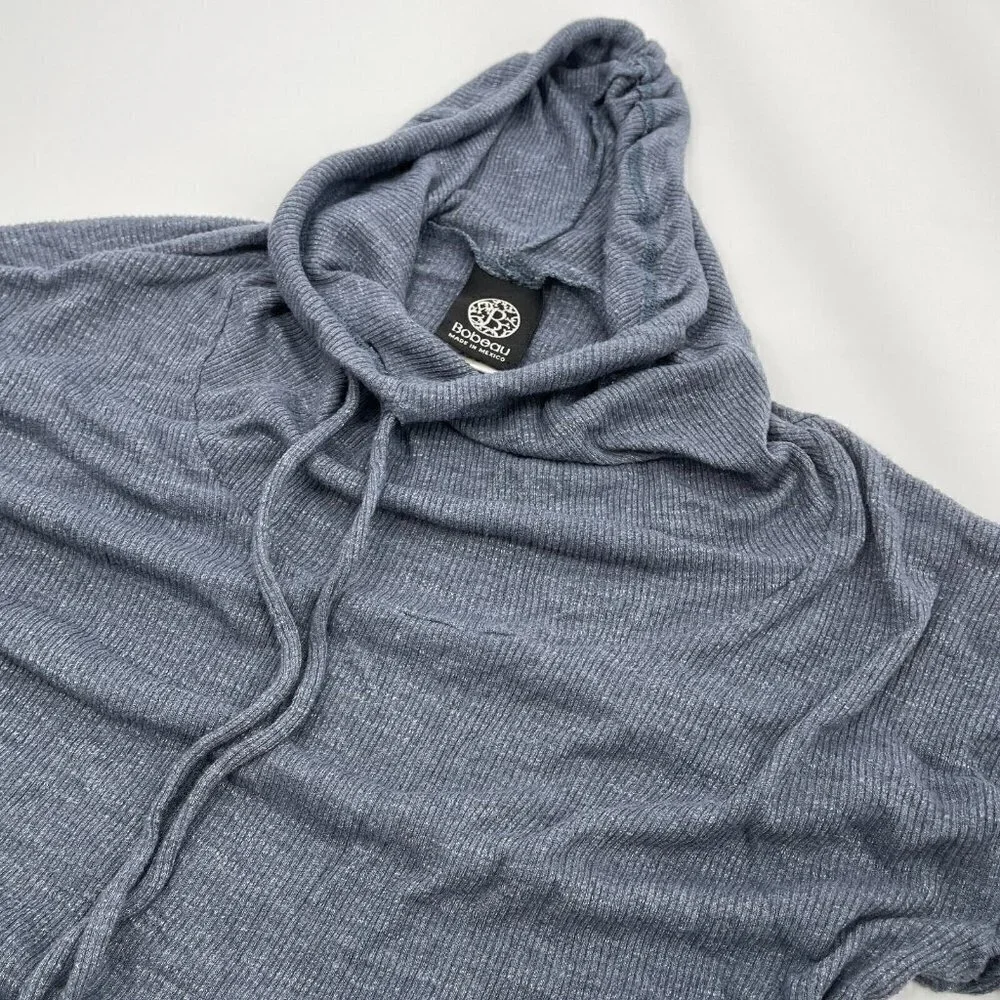 Bobeau Top XS Womens Gray Blue Lightweight Hooded Knit Casual Drawstring Stretch